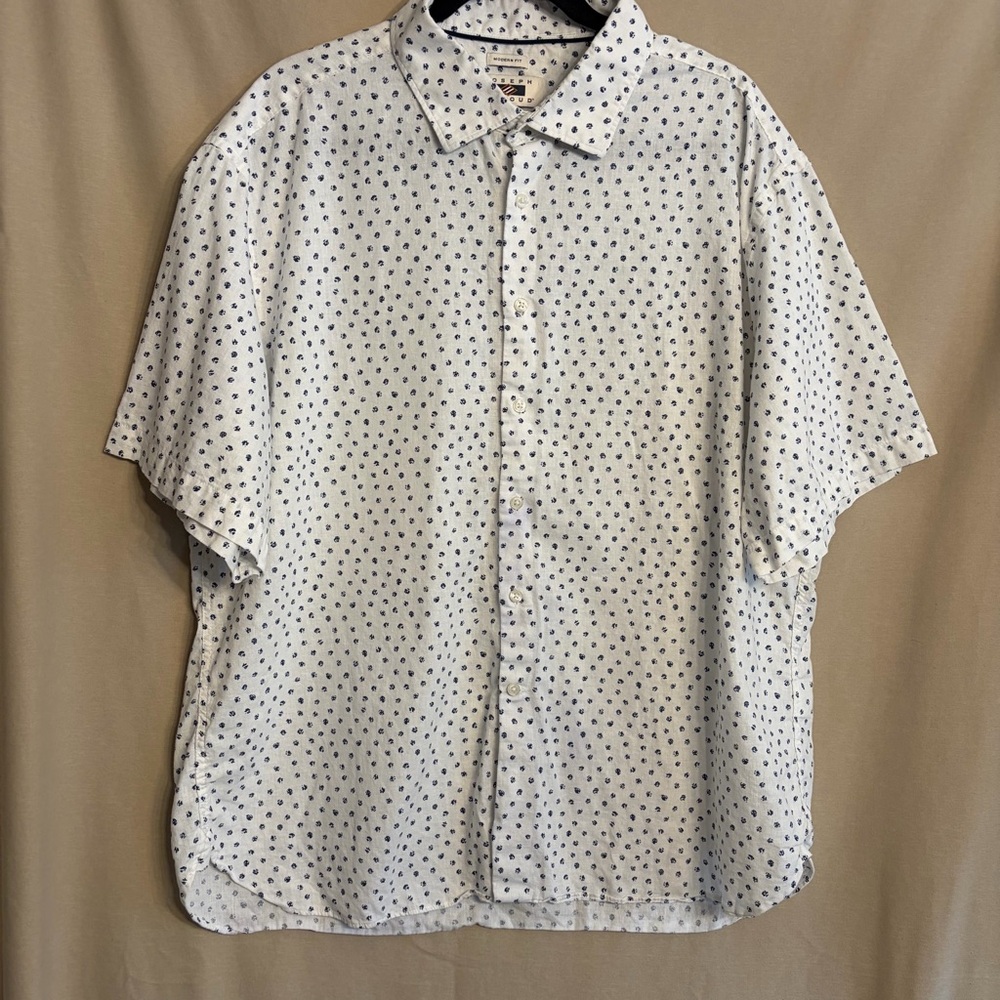 Joseph Abboud Modern Fit XXL Button-Down Short -Sleeved Shirt Linen/Cotton Blend